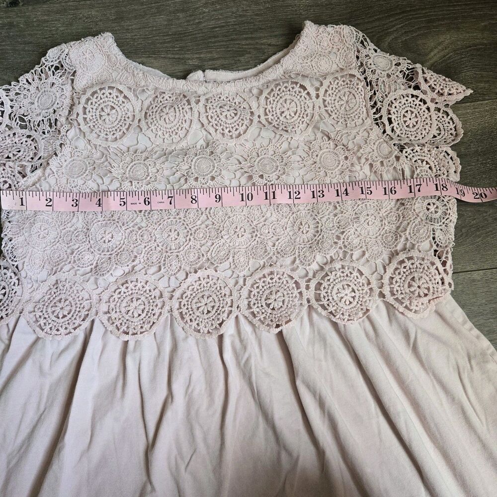 Motherhood Maternity Top M Pink Crochet Lace Overlay Babydoll Short Sleeve - Picture 6 of 13